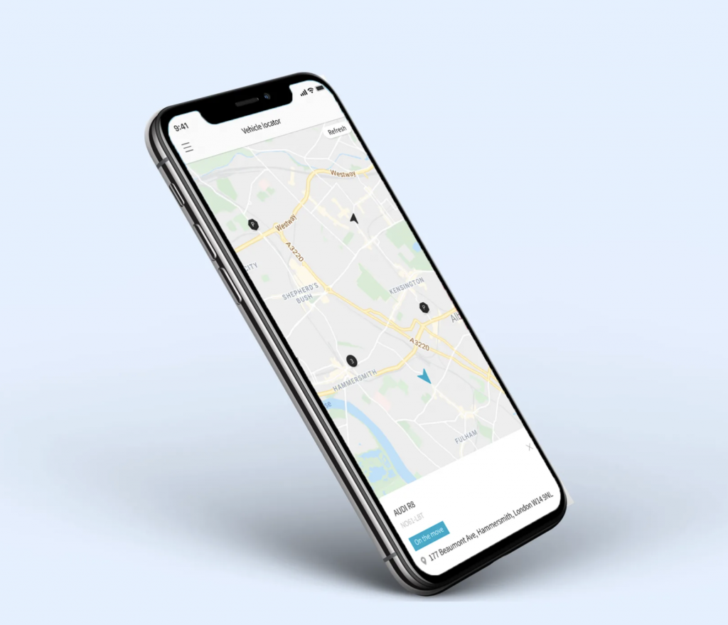 Vimcar's tracking software on an app