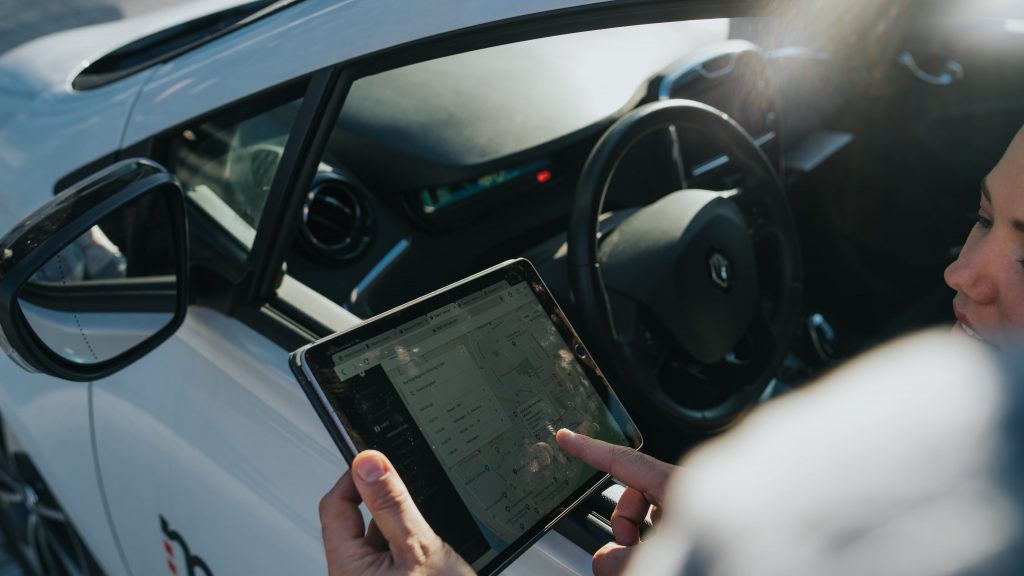 A tablet displayed data gathered by a connected car