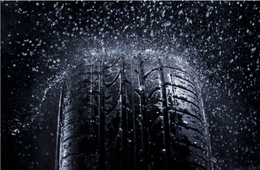 tyre under rainfall