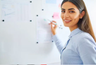 An employer using a whiteboard