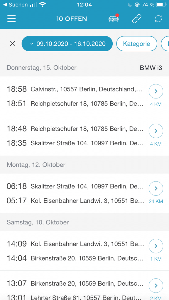 Bildschirmaufnahme eines gesetzten Filters